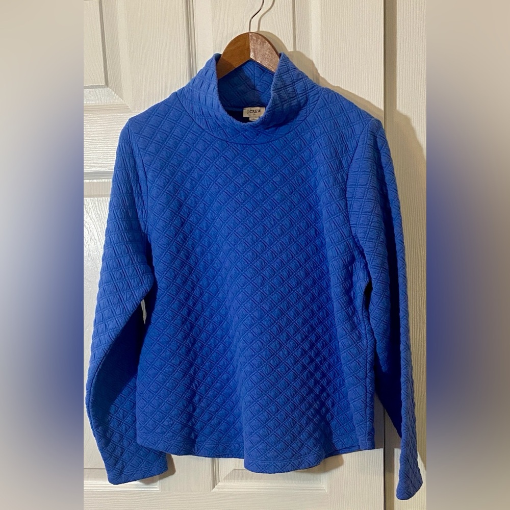 J. Crew L Quilted Cowl Neck Sweater in Cobalt Blue